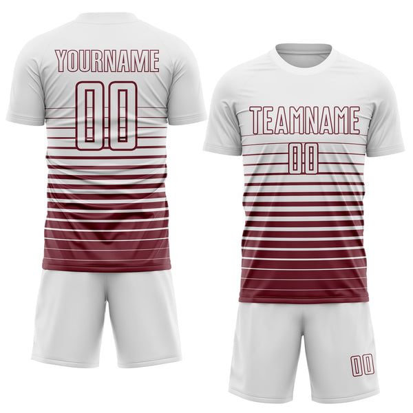 Custom White Burgundy Gradient Pinstripe Sublimation Soccer Uniform Jersey alternate