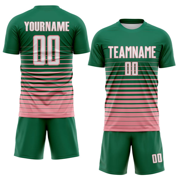 Custom Kelly Green White-Medium Pink Gradient Pinstripe Sublimation Soccer Uniform Jersey alternate