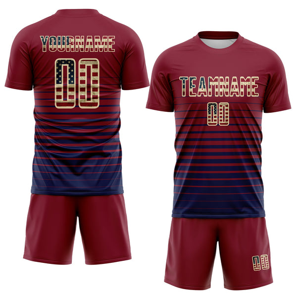 Custom Crimson Vintage USA Flag Cream-Navy Gradient Pinstripe Sublimation Soccer Uniform Jersey alternate