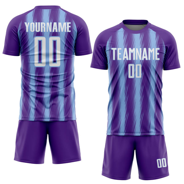 Custom Purple White-Light Blue Vertical Brush Stroke Stripes Sublimation Soccer Uniform Jersey alternate