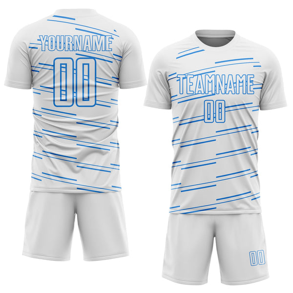 Custom White Powder Blue Diagonal Pinstripes Lines Sports Sublimation Soccer Uniform Jersey alternate