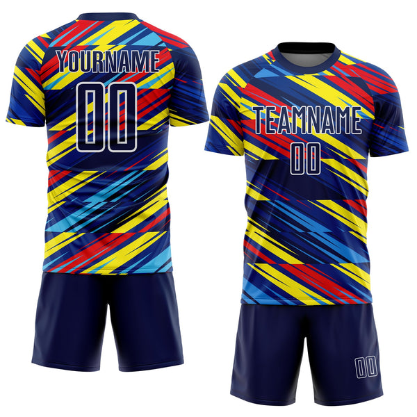 Custom Royal Navy Yellow Blue-Red Colombia Diagonal Stripes Sublimation Soccer Uniform Jersey alternate