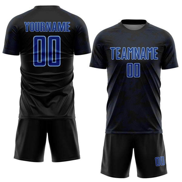 Custom Black Royal-Light Blue Curve Lines Sublimation Soccer Uniform Jersey alternate