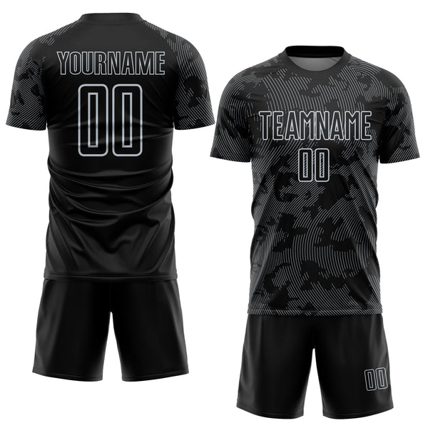 Custom Black-Silver Curve Lines Sublimation Soccer Uniform Jersey alternate