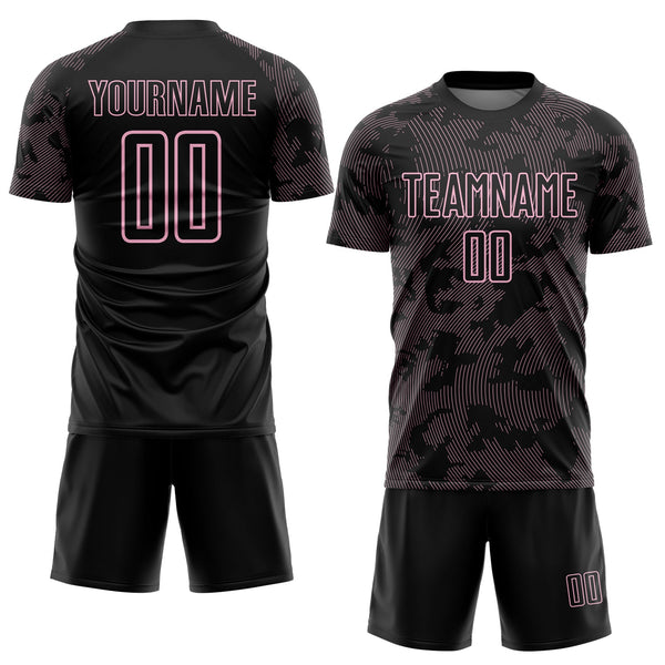 Custom Black-Light Pink Curve Lines Sublimation Soccer Uniform Jersey alternate