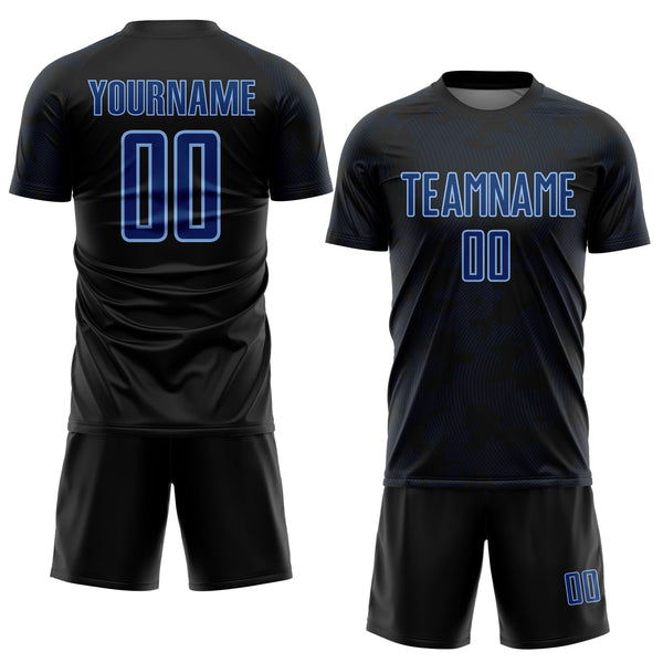 Custom Black US Navy Blue-Light Blue Curve Lines Sublimation Soccer Uniform Jersey alternate