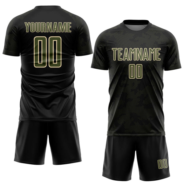 Custom Black Olive-Cream Curve Lines Sublimation Soccer Uniform Jersey alternate