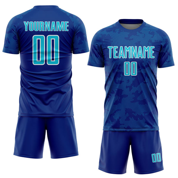 Custom Royal Lakes Blue-White Curve Lines Sublimation Soccer Uniform Jersey alternate
