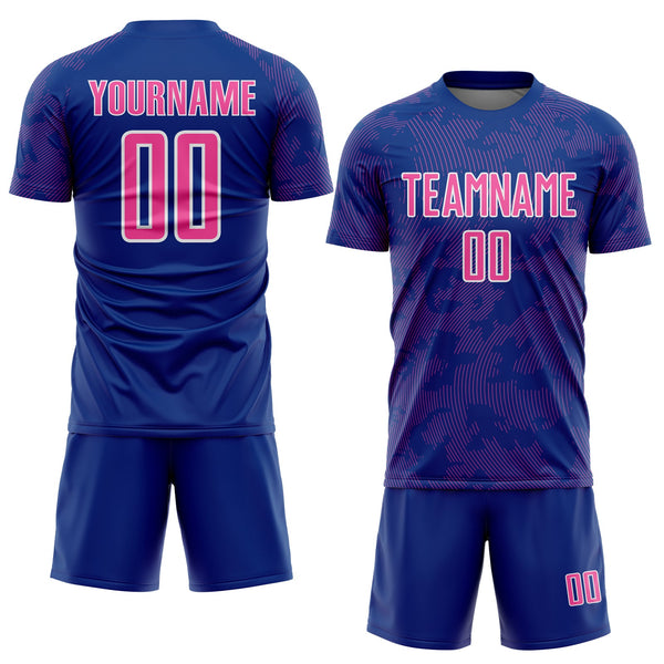 Custom Royal Pink-White Curve Lines Sublimation Soccer Uniform Jersey alternate