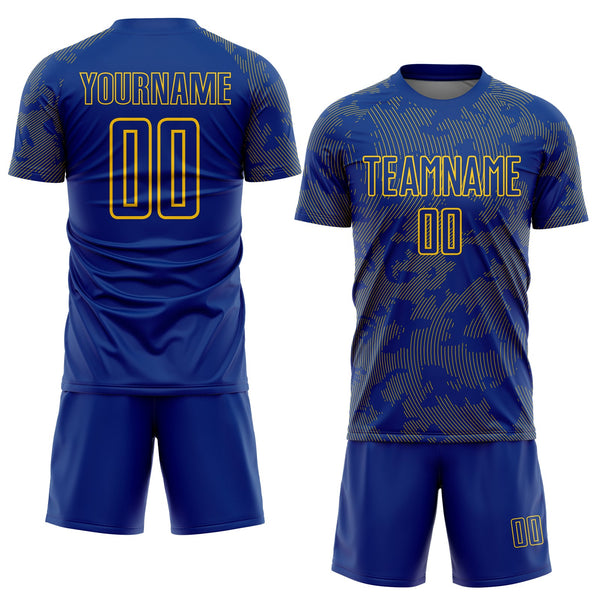 Custom Royal-Yellow Curve Lines Sublimation Soccer Uniform Jersey alternate