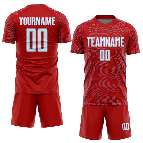 Custom Red White-Light Blue Curve Lines Sublimation Soccer Uniform Jersey alternate