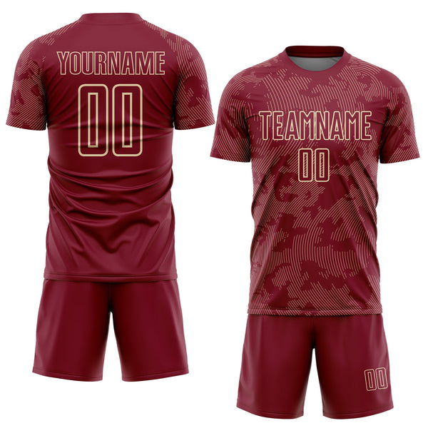 Custom Crimson-Cream Curve Lines Sublimation Soccer Uniform Jersey alternate
