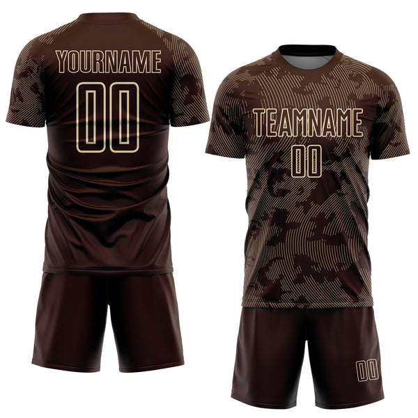 Custom Brown-Cream Curve Lines Sublimation Soccer Uniform Jersey alternate
