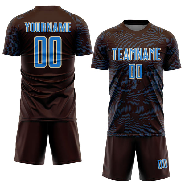 Custom Brown Powder Blue-Cream Curve Lines Sublimation Soccer Uniform Jersey alternate