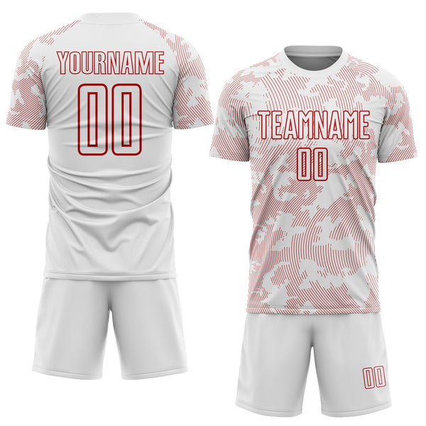 Custom White-Red Curve Lines Sublimation Soccer Uniform Jersey alternate