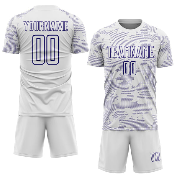 Custom White-Dark Purple Curve Lines Sublimation Soccer Uniform Jersey alternate