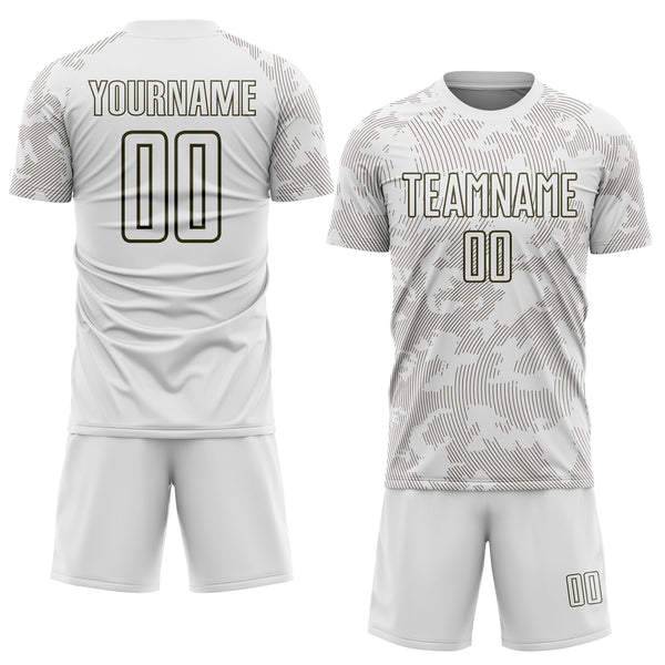 Custom White-Olive Curve Lines Sublimation Soccer Uniform Jersey alternate