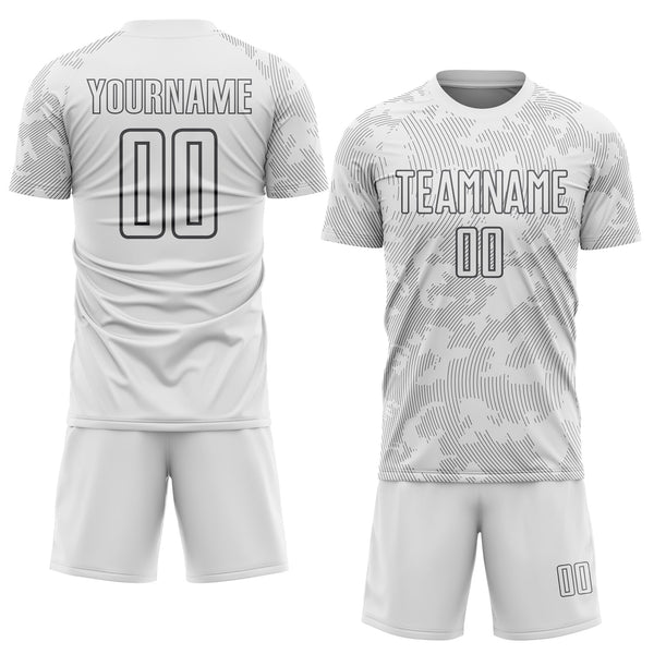 Custom White-Steel Gray Curve Lines Sublimation Soccer Uniform Jersey alternate