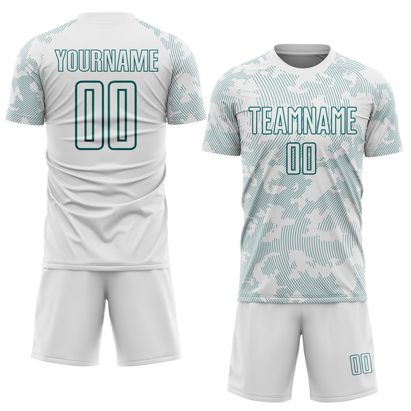 Custom White-Teal Curve Lines Sublimation Soccer Uniform Jersey alternate