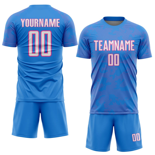 Custom Powder Blue White-Pink Curve Lines Sublimation Soccer Uniform Jersey alternate