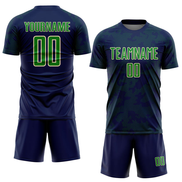 Custom Navy Grass Green-Cream Curve Lines Sublimation Soccer Uniform Jersey alternate