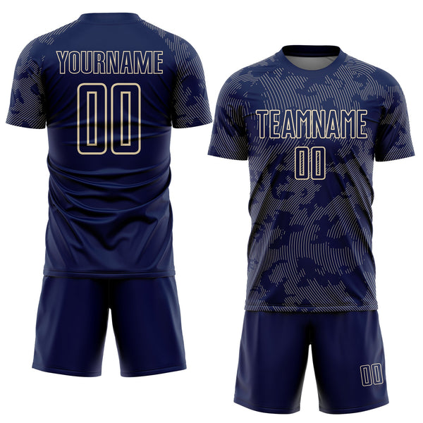 Custom Navy-Cream Curve Lines Sublimation Soccer Uniform Jersey alternate