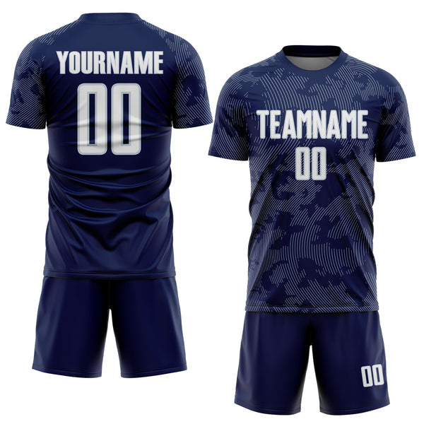 Custom Navy White-Silver Curve Lines Sublimation Soccer Uniform Jersey alternate