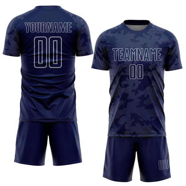 Custom Navy-Gray Curve Lines Sublimation Soccer Uniform Jersey alternate
