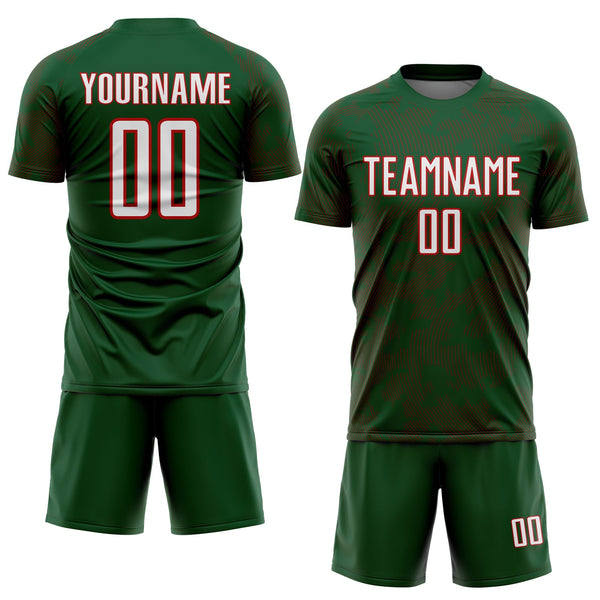 Custom Green White-Red Curve Lines Sublimation Soccer Uniform Jersey alternate