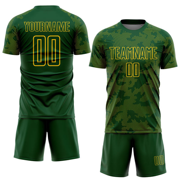Custom Green-Yellow Curve Lines Sublimation Soccer Uniform Jersey alternate