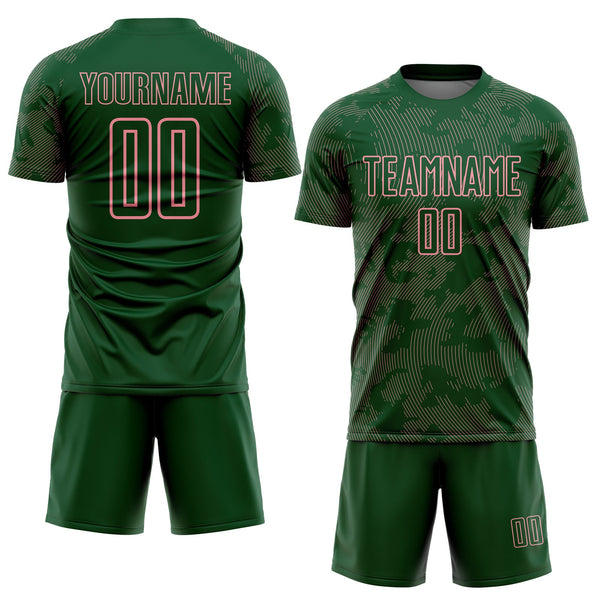 Custom Green-Medium Pink Curve Lines Sublimation Soccer Uniform Jersey alternate