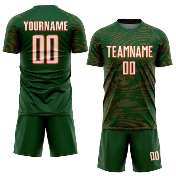 Custom Green White-Orange Curve Lines Sublimation Soccer Uniform Jersey alternate