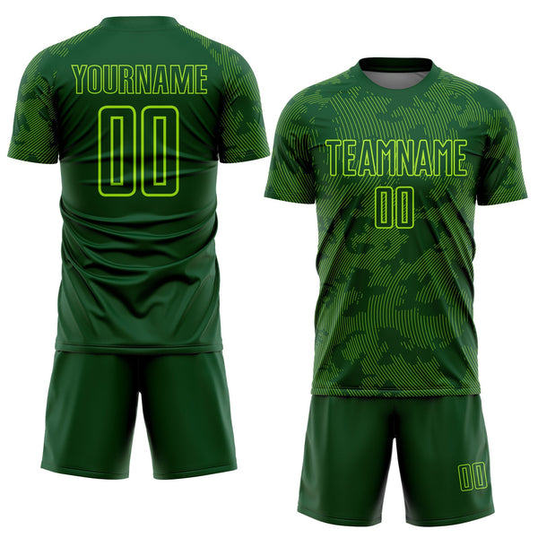 Custom Green-Neon Green Curve Lines Sublimation Soccer Uniform Jersey alternate