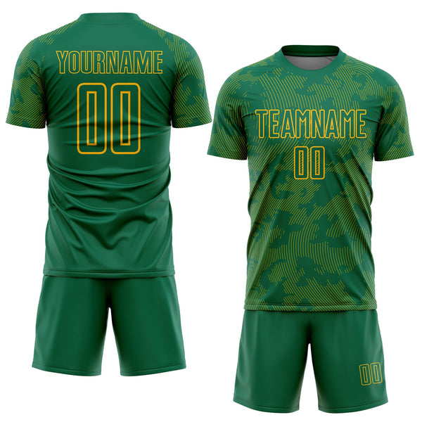 Custom Kelly Green-Gold Curve Lines Sublimation Soccer Uniform Jersey alternate