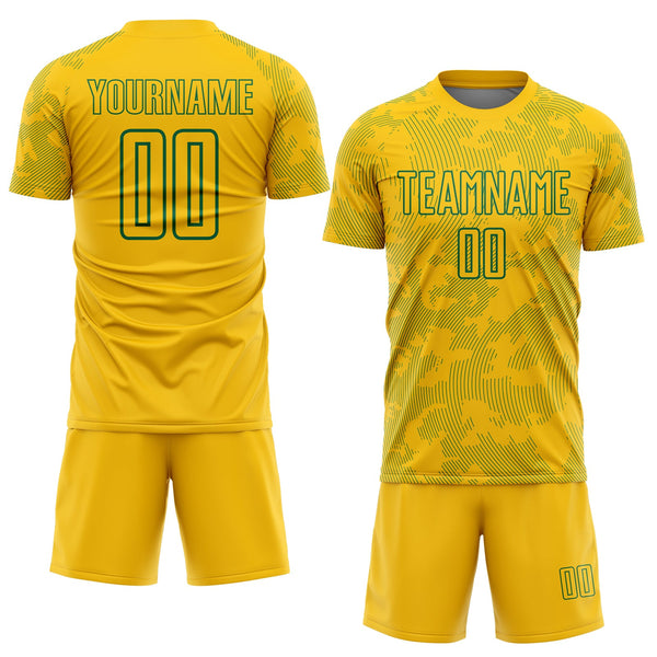 Custom Yellow-Kelly Green Curve Lines Sublimation Soccer Uniform Jersey alternate