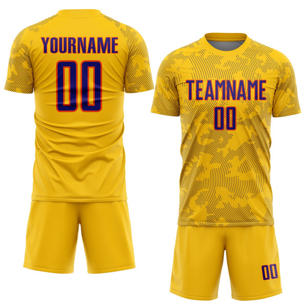 Custom Yellow Dark Purple-Orange Curve Lines Sublimation Soccer Uniform Jersey alternate