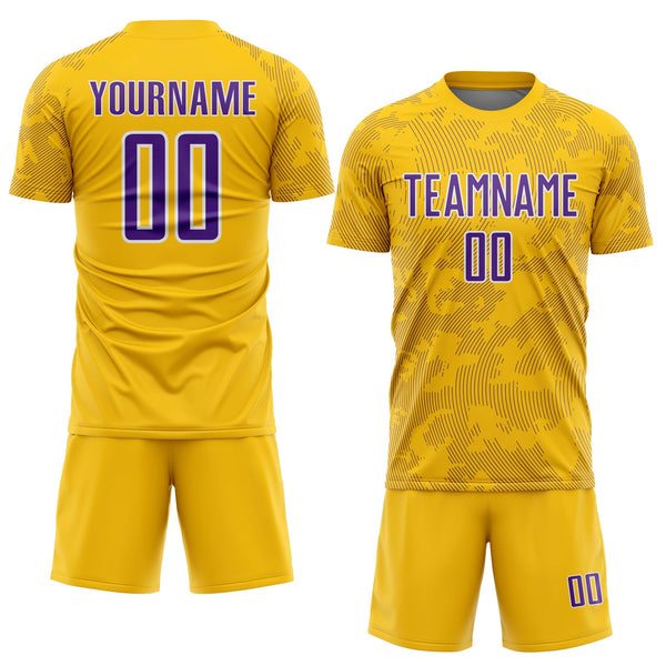 Custom Yellow Purple-White Curve Lines Sublimation Soccer Uniform Jersey alternate