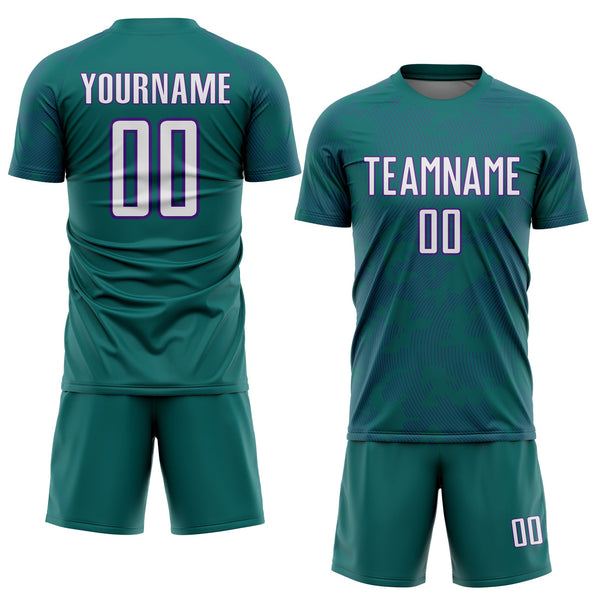 Custom Teal White-Purple Curve Lines Sublimation Soccer Uniform Jersey alternate
