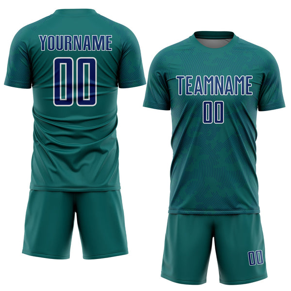 Custom Teal US Navy Blue-White Curve Lines Sublimation Soccer Uniform Jersey alternate