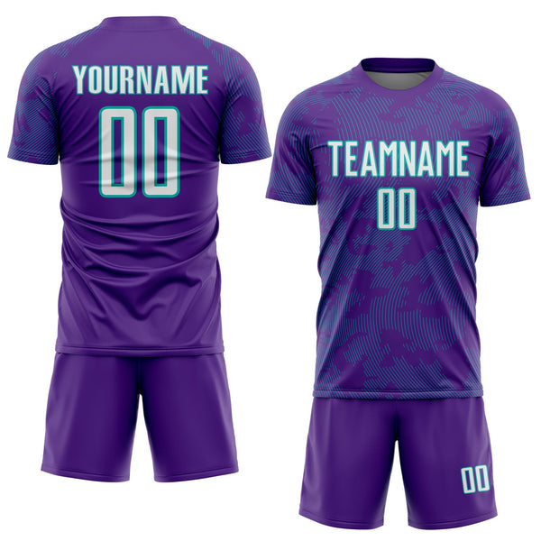 Custom Purple White-Aqua Curve Lines Sublimation Soccer Uniform Jersey alternate