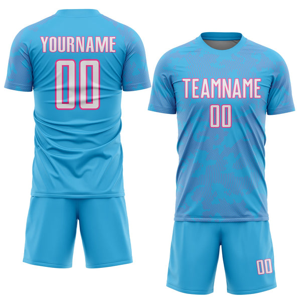 Custom Sky Blue White-Pink Curve Lines Sublimation Soccer Uniform Jersey alternate