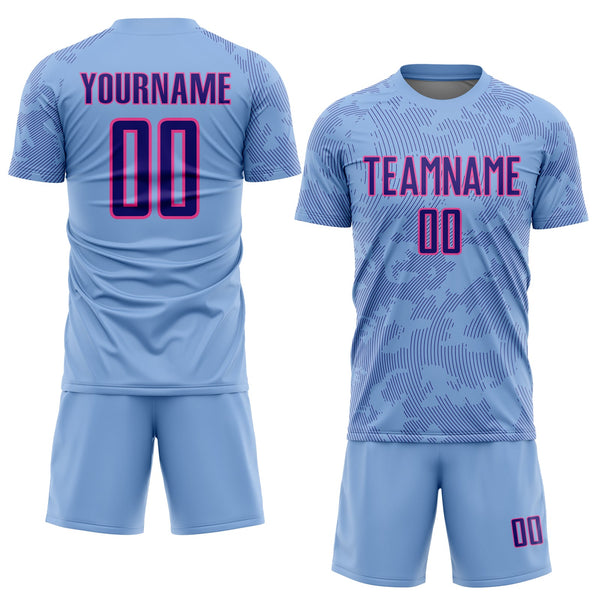 Custom Light Blue Dark Purple-Pink Curve Lines Sublimation Soccer Uniform Jersey alternate