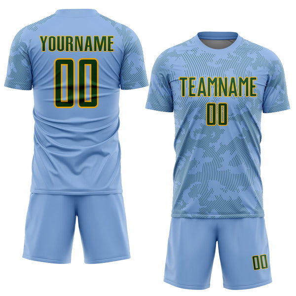 Custom Light Blue Green-Gold Curve Lines Sublimation Soccer Uniform Jersey alternate
