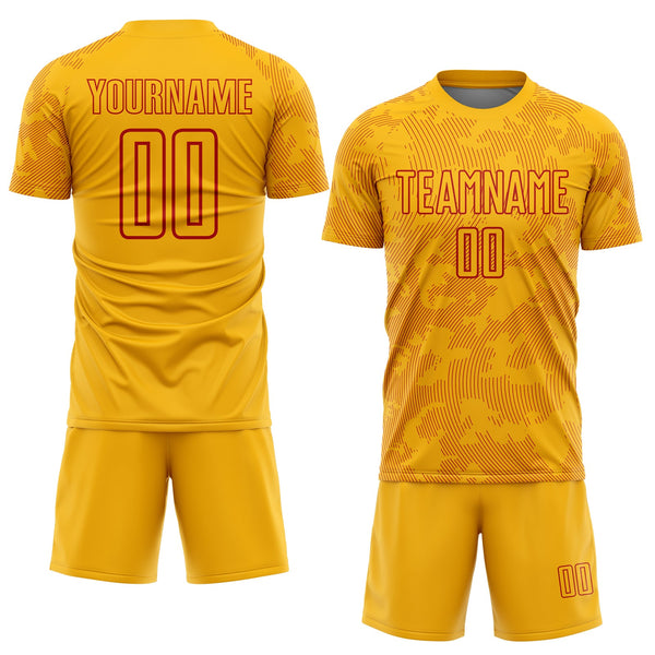 Custom Gold-Red Curve Lines Sublimation Soccer Uniform Jersey alternate