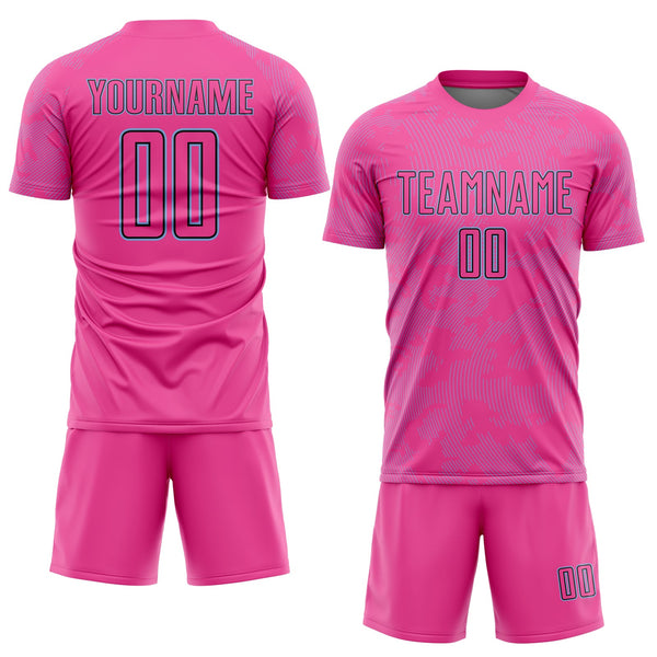 Custom Pink Light Blue-Black Curve Lines Sublimation Soccer Uniform Jersey alternate