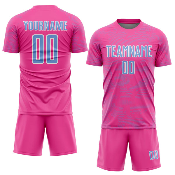 Custom Pink Light Blue-White Curve Lines Sublimation Soccer Uniform Jersey alternate
