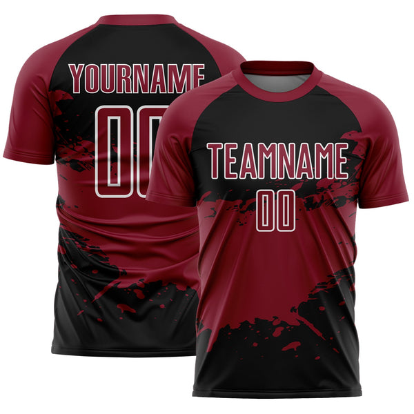 Custom Crimson Black-White Splash Color Block Sublimation Soccer Uniform Jersey
