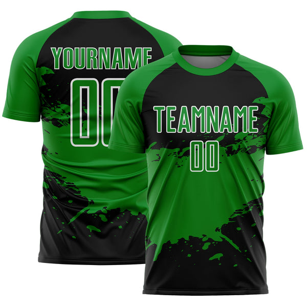 Custom Grass Green Black-White Splash Color Block Sublimation Soccer Uniform Jersey