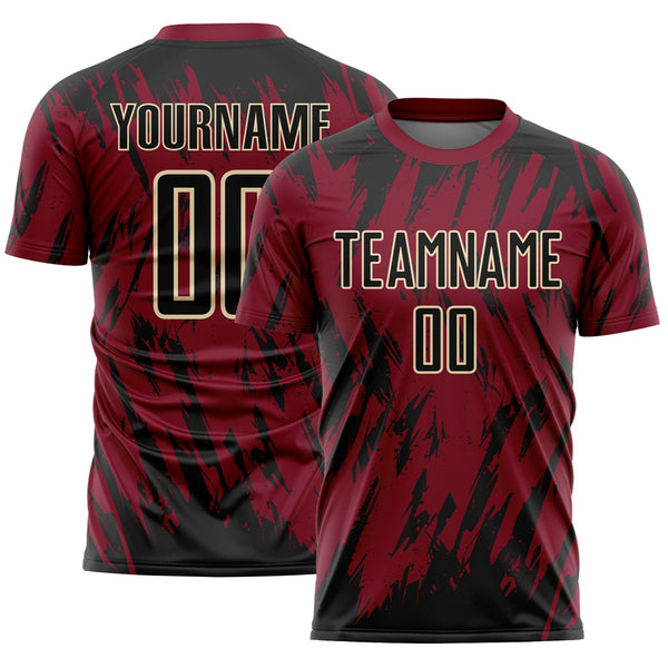 Custom Crimson Black-Cream Splatter Torn Sharp Brush Stroke Sublimation Soccer Uniform Jersey