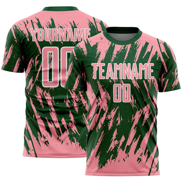 Custom Green Medium Pink-White Splatter Torn Sharp Brush Stroke Sublimation Soccer Uniform Jersey